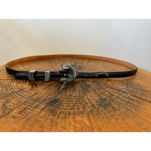 Hartnell VTG womens Pewter Alligator buckle Grain Calfskin thin leather belt M - Picture 1 of 12